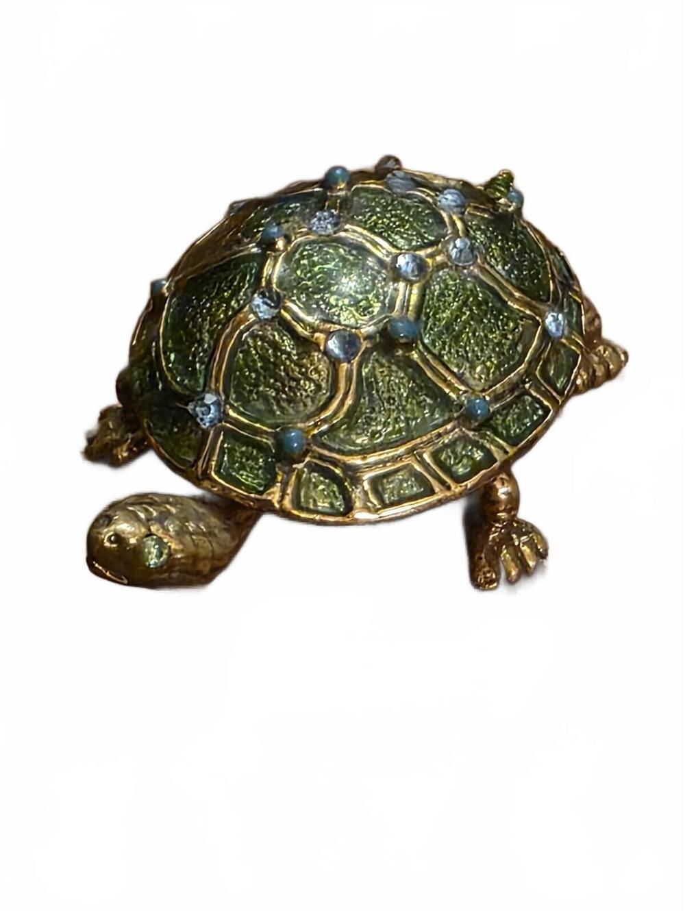 Vintage Monet Green Enamel Rhinestone Pill Trinket Box